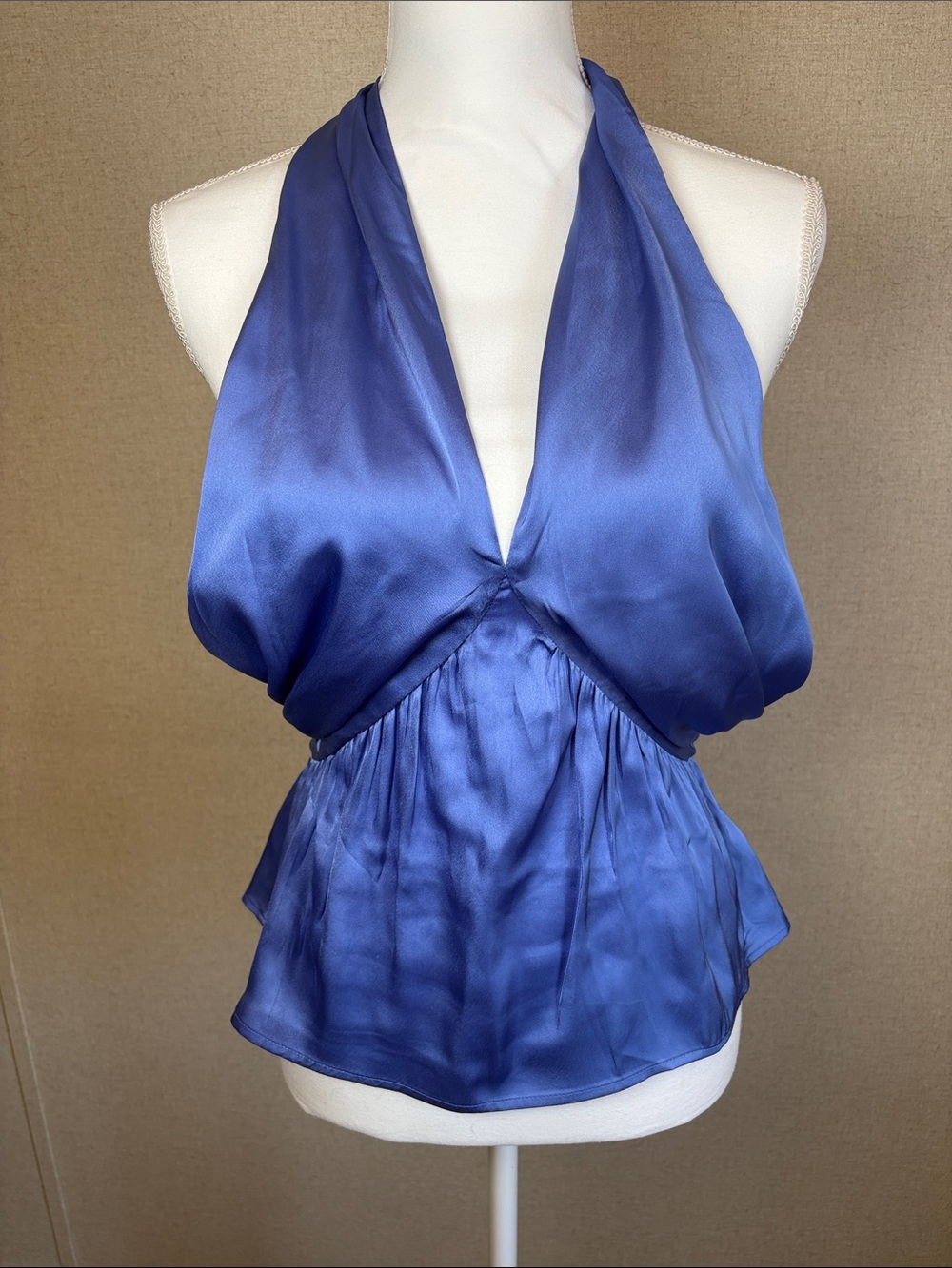 French Connection Baja Blue Satin Halter Top Sz Medium Silky Feminine NWT Party